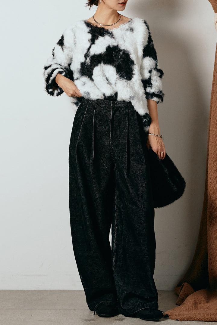 [SET]タイダイ柄シャギーニットトップス+フロントタック入りコーデュロイパンツ(2set)