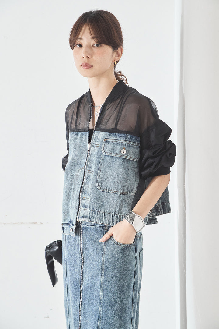 [SET]デニムコンビネーションブルゾン+フロントジップデニムスカート(2set)