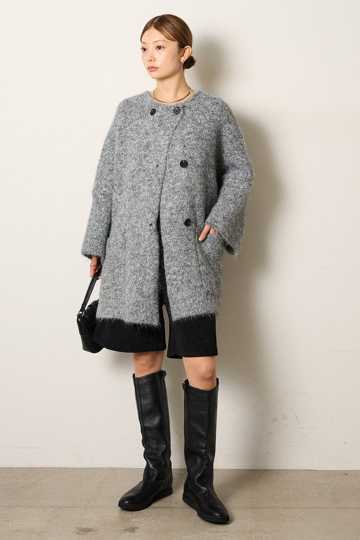 [SET]アシンメトリーボタンニットカーディガン+リラックスコーデュロイハーフパンツ(2set)