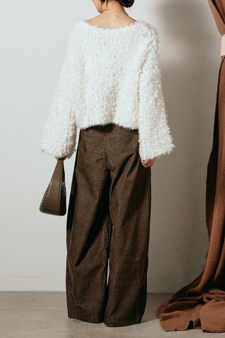 [SET]深Vネックチョウチョヤーンニットトップス+フロントタック入りコーデュロイパンツ(2set)