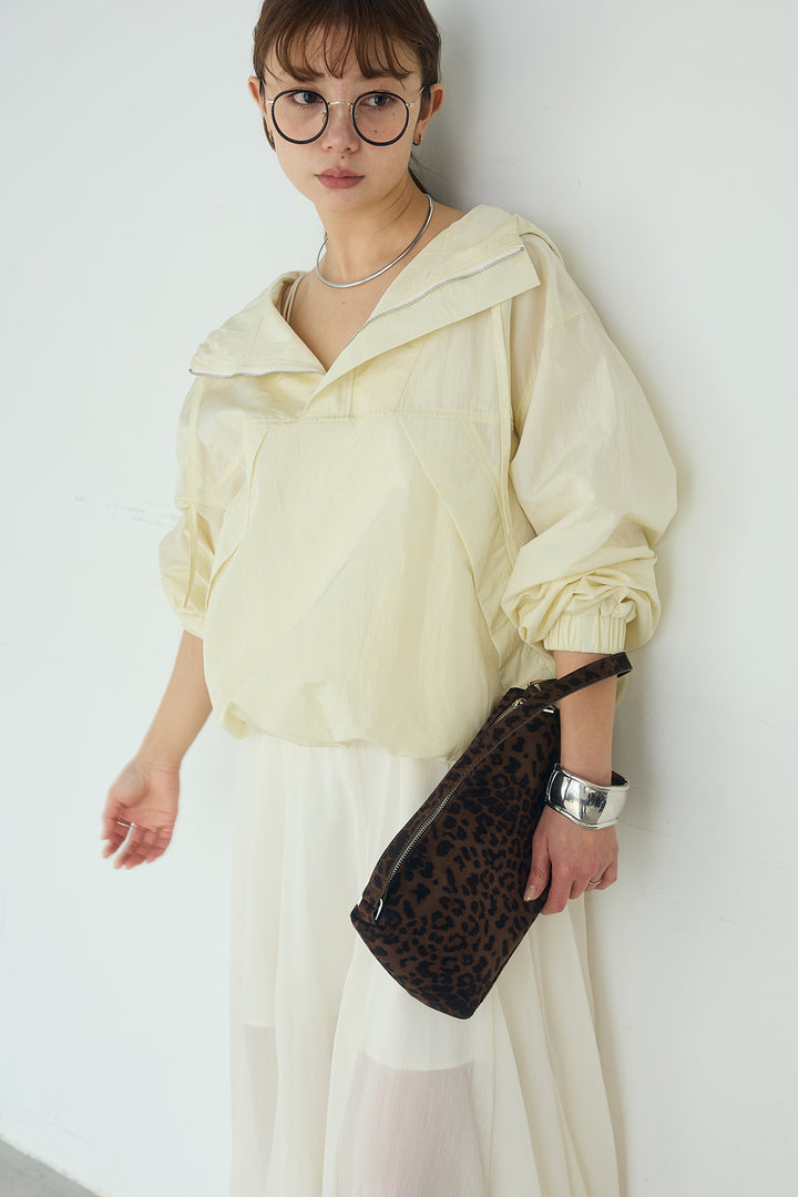 [SET]ナイロンフーディーブルゾンアウター+シアーフリルキャミワンピース(2set)