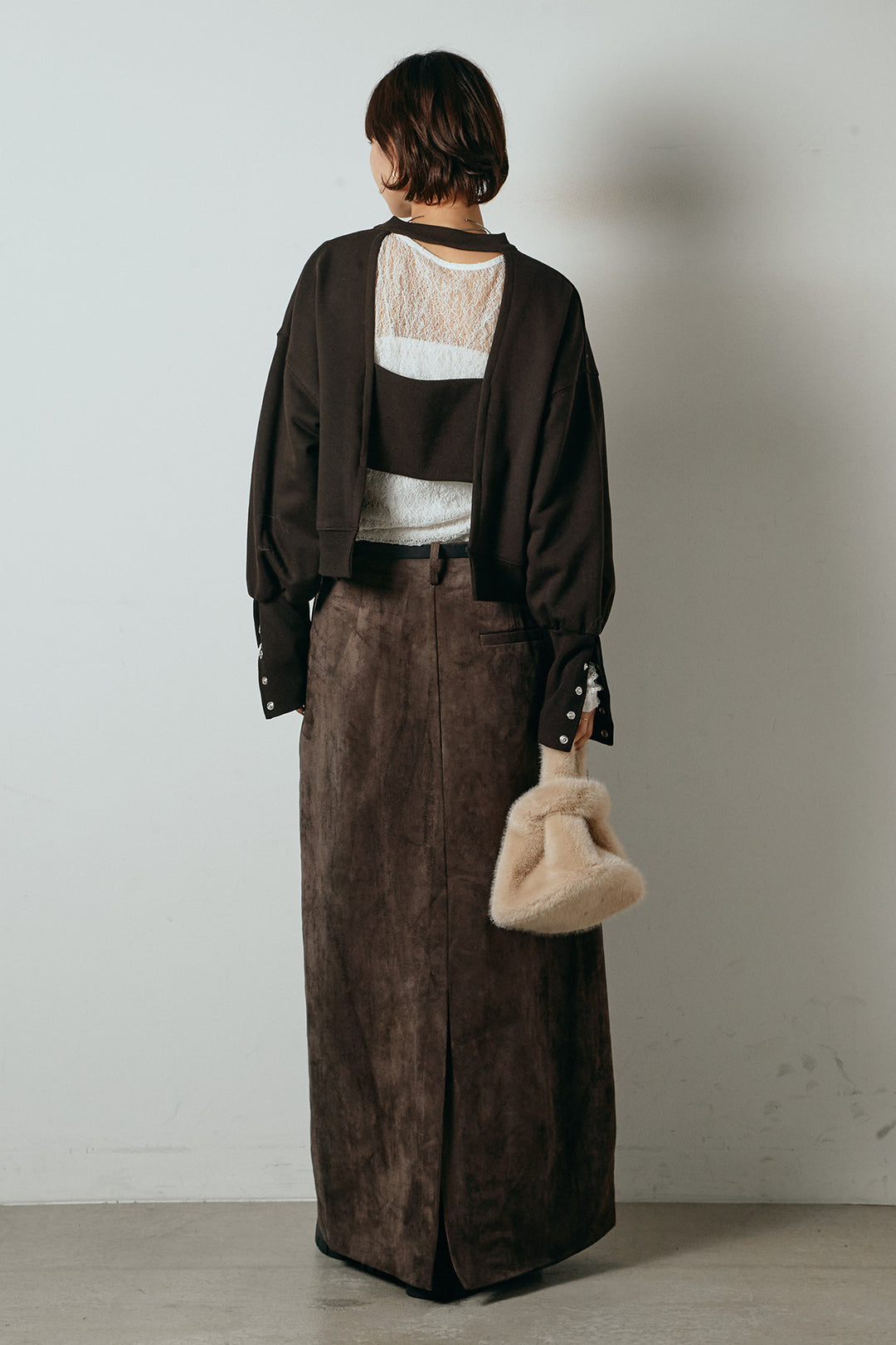 [SET]裏毛バックオープンプルオーバー+エコスウェードワイドスカート(2set)