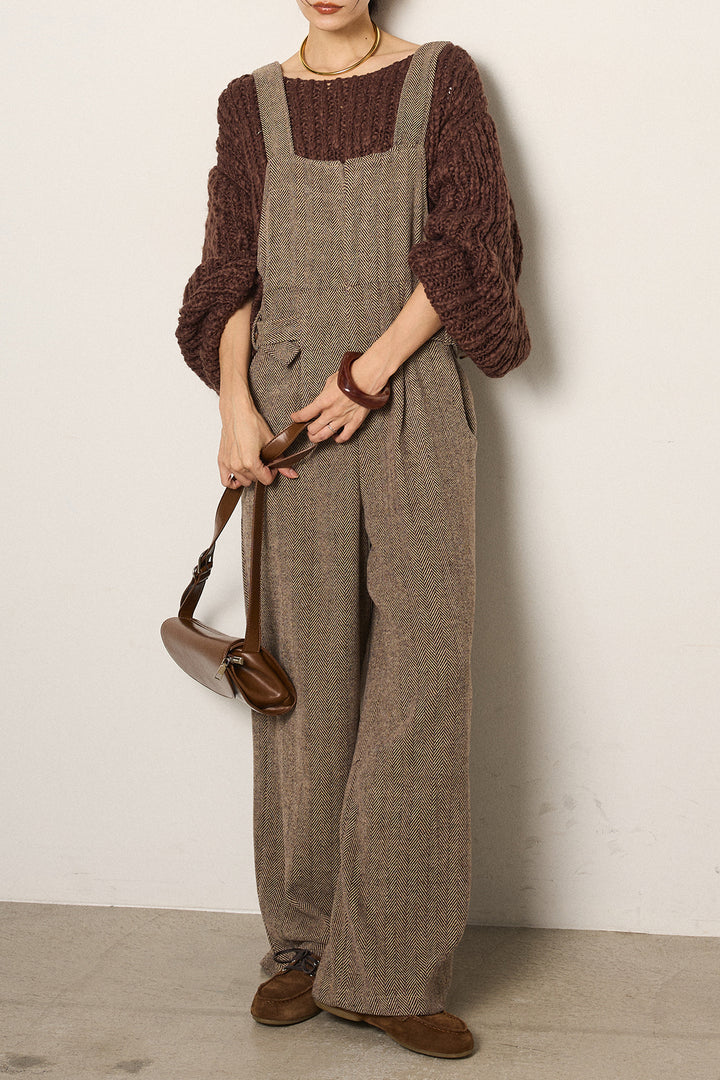 [SET]チャンキースラブニットクロップドプルオーバー+クラシックヘリンボーンサロペット(2set)