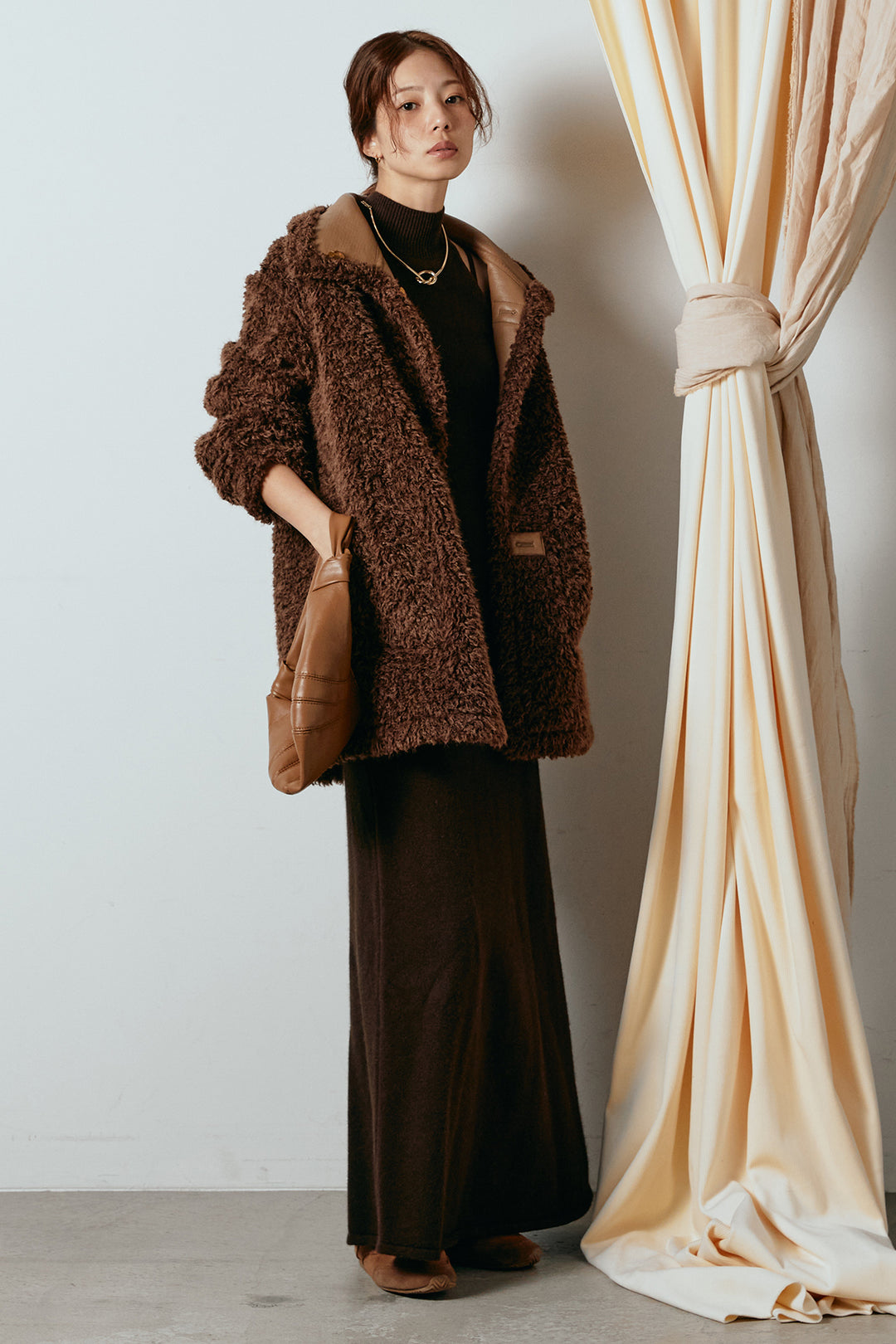 [SET]リバーシブルボアアウター+ノースリーブニットロングワンピース(2set)