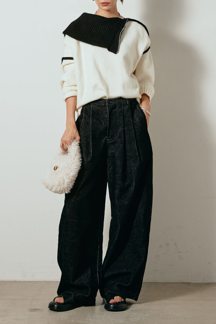 [SET]ハイネックジップデザインニットトップス+フロントタック入りコーデュロイパンツ(2set)