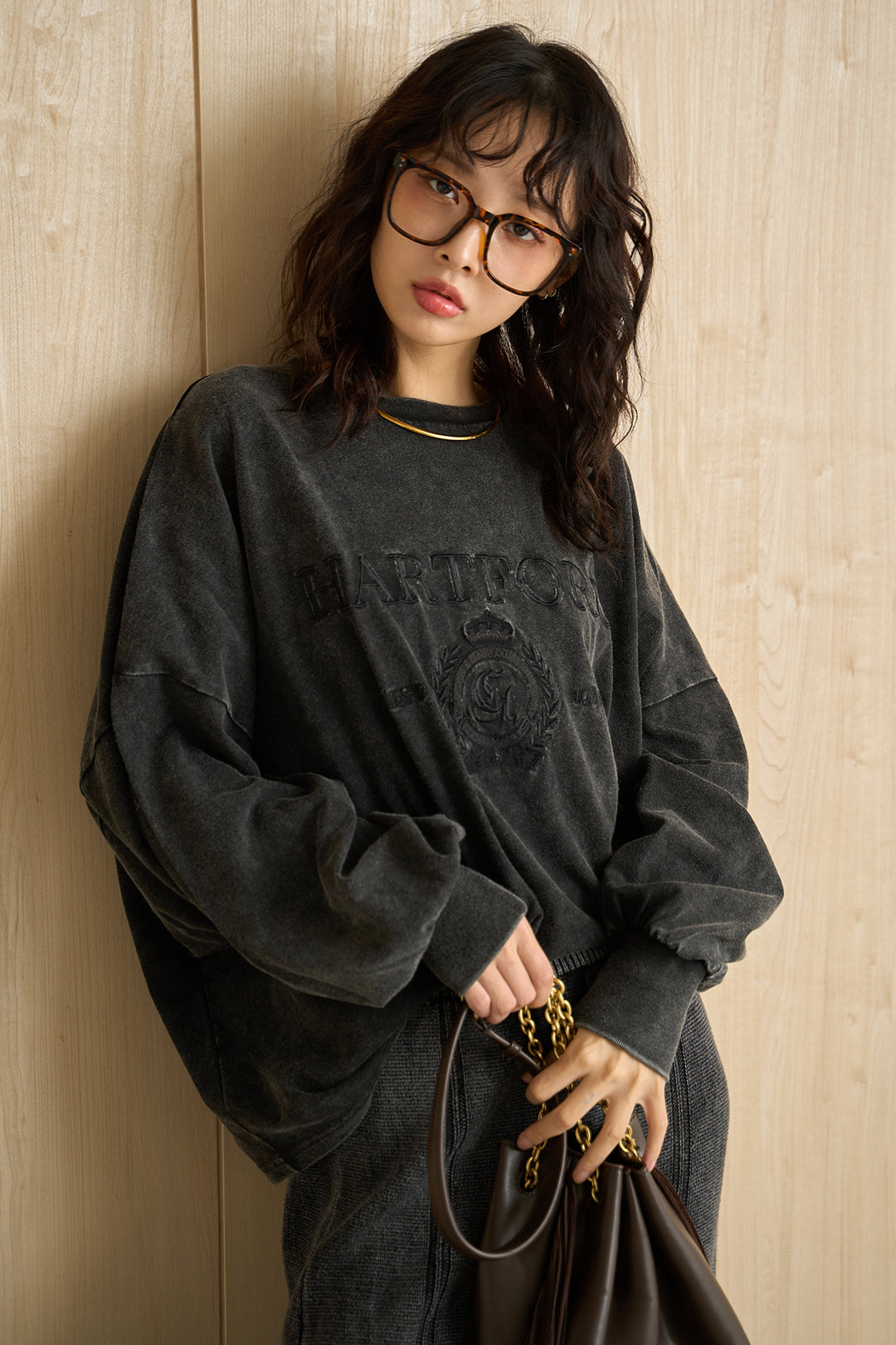[SET]袖ボリュームHARTFORD刺繍Tシャツ+ピグメントリラックスニットスカート(2set)