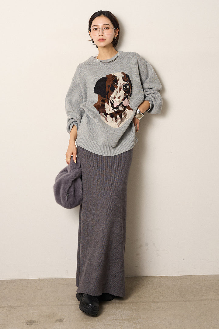 [SET]アニマルジャガード柄ニットトップス+リブナローニットスカート(2set)