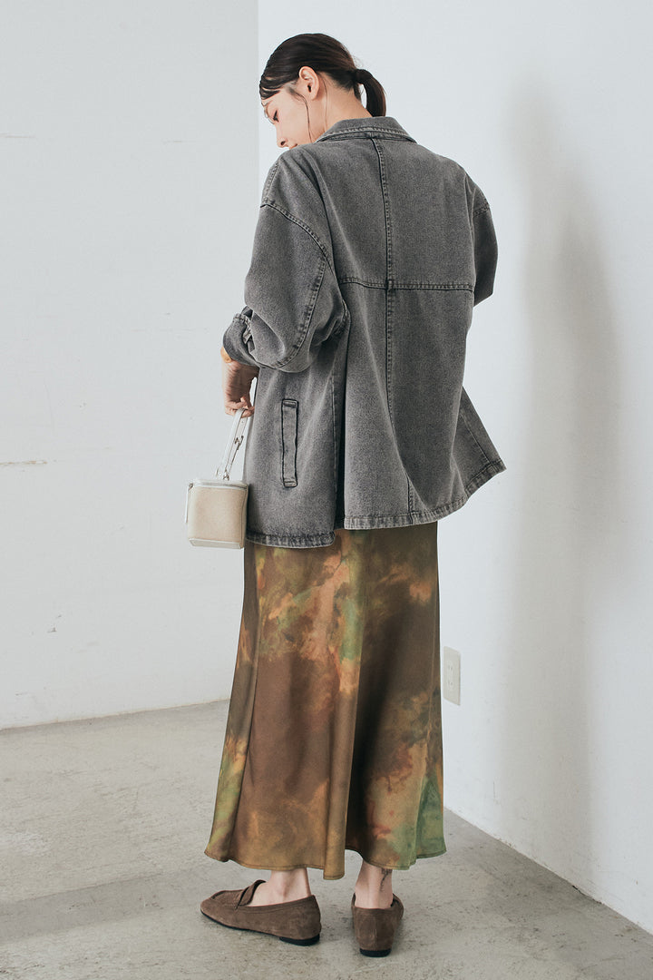 [SET]オーバーデニムジャケット+ニュアンス柄サテンスカート(2set)