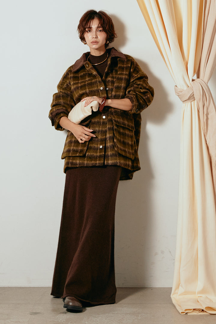 [SET]チェックシャギーミドルカバーオール+ノースリーブニットロングワンピース(2set)