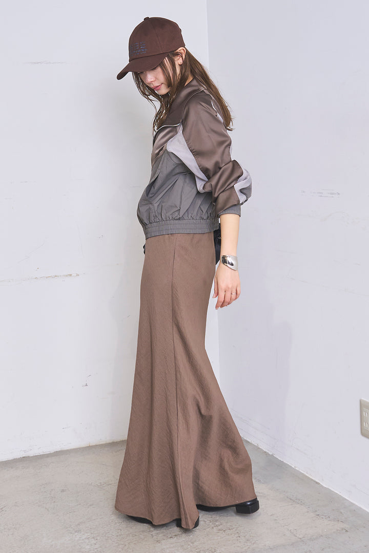 [SET]異素材切替ZIPブルゾン+リネンブレンドロングナロースカート(2set)