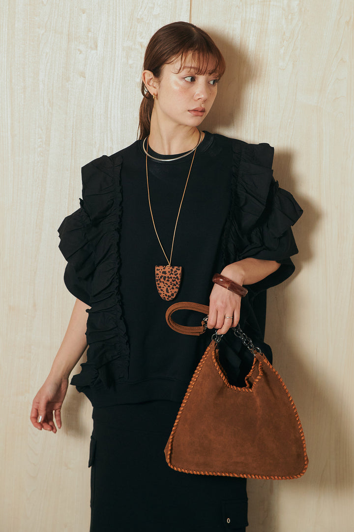 [SET]ノースリーブビッグフリルスウェットプルオーバー+ドットボタン付きカットタイトスカート(2set)