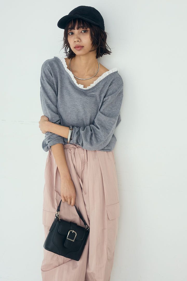 [SET]クールクール異素材コンビオフショルプルオーバー+撥水ジョガーパンツ(2set)