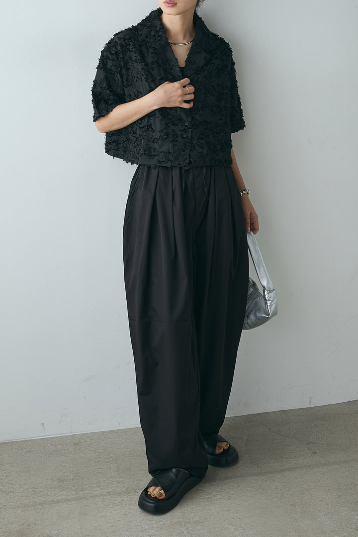 [SET]半袖オープンカラージャガード柄シャツ+タックワイドリラックスパンツ(2set)