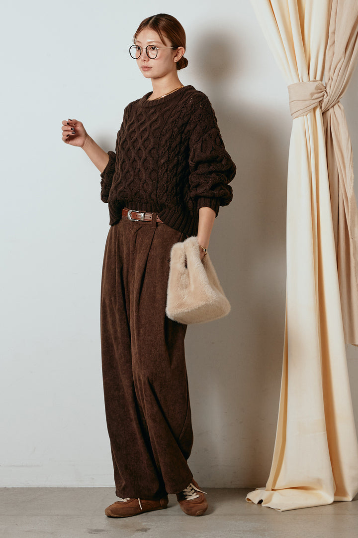 [SET]バルキーケーブルプルオーバー+コーデュロイサイドタックコクーンパンツ(2set)