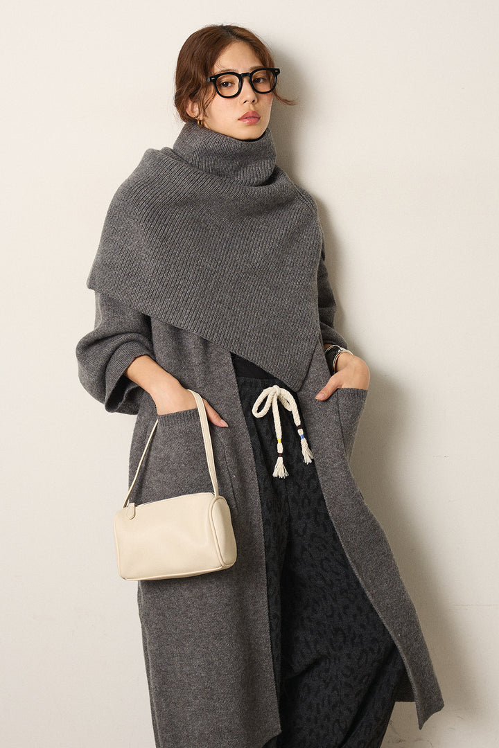 [SET]ケープレイヤードロングカーディガン+レオパードジャガードニットパンツ(2set)