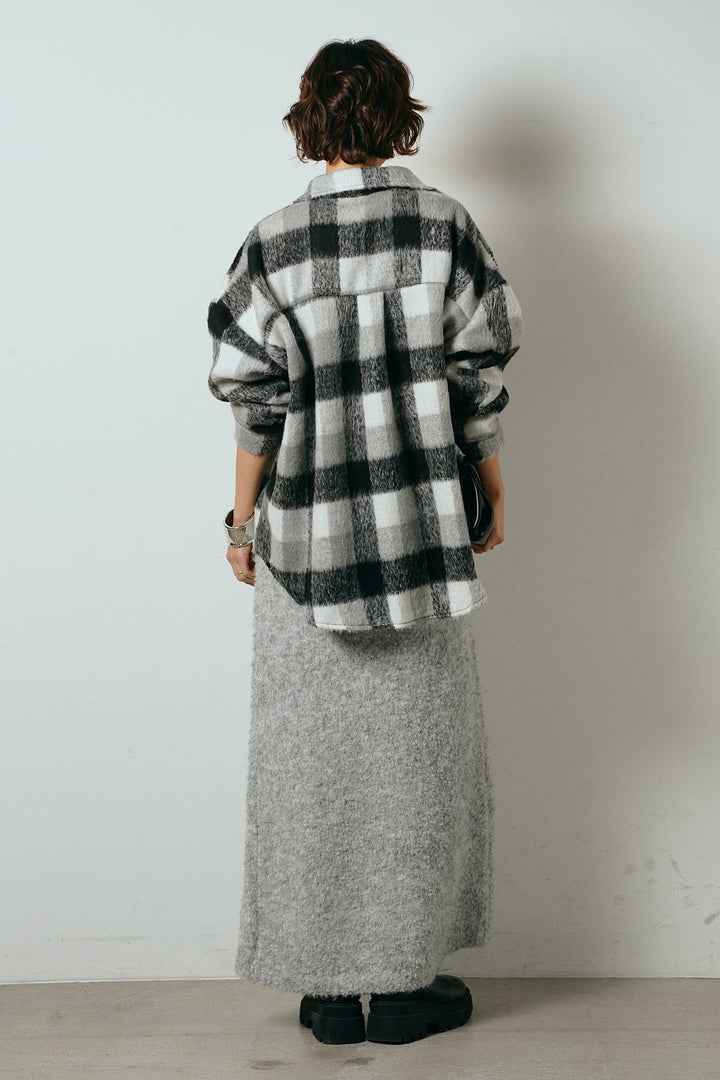 [SET]起毛チェック柄ポケットアウター+起毛ノースリーブニットロングワンピース(2set)