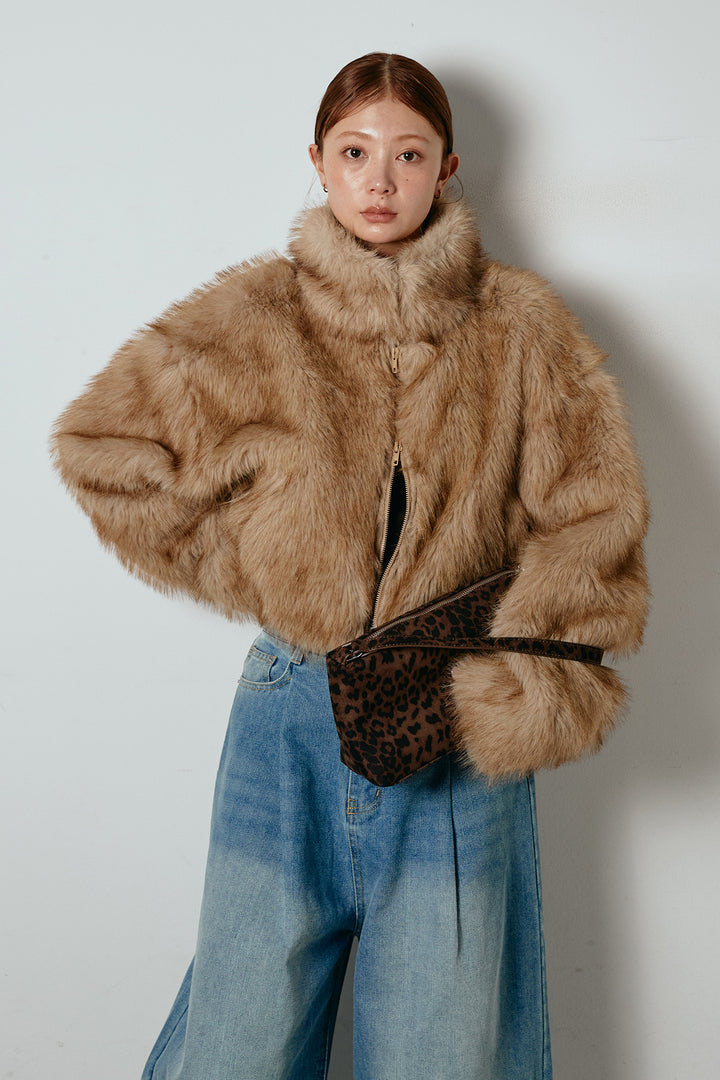 [SET]エコファーショート丈ブルゾン+加工デニムタックコクーンワイドパンツ(2set)