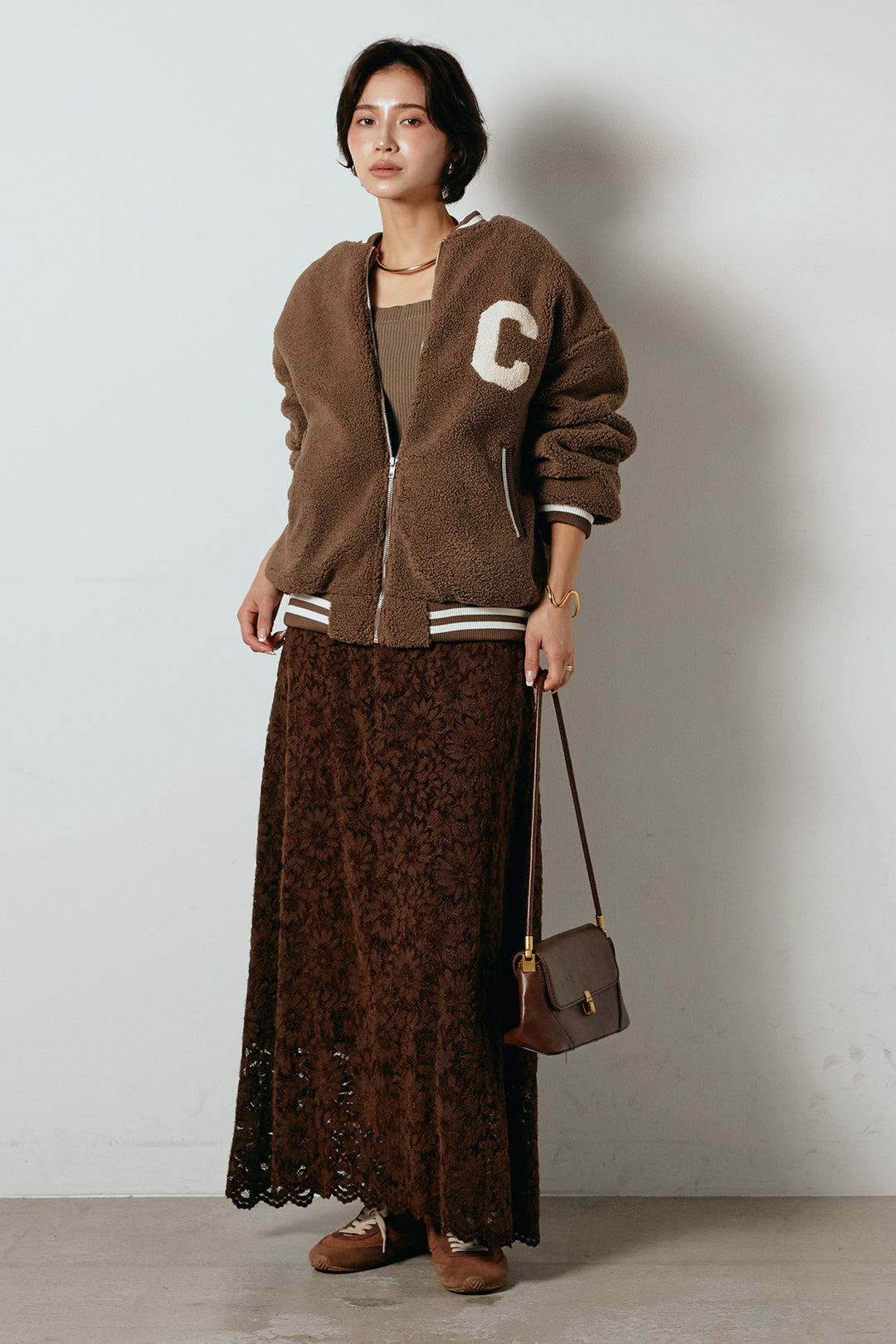 [SET]ロゴスタジャンボアブルゾン+花柄刺繍ベロアフレアスカート(2set)