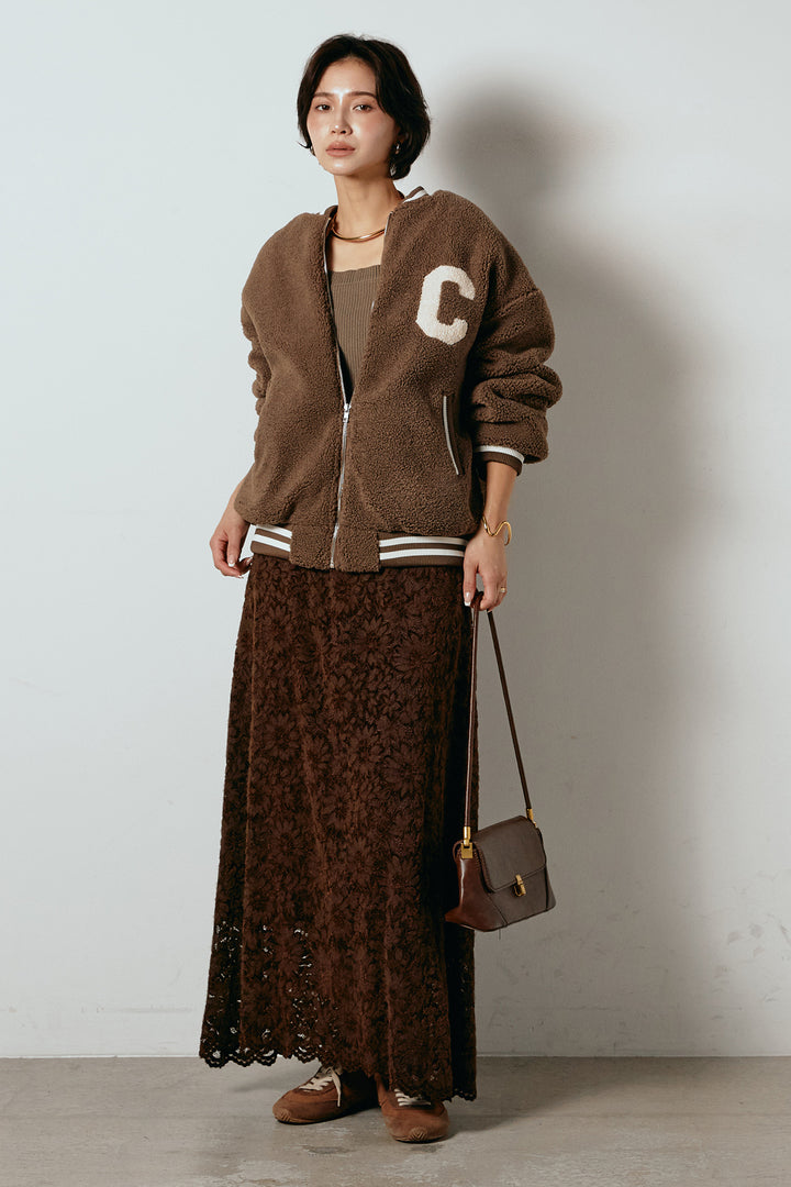 [SET]ロゴスタジャンボアブルゾン+花柄刺繍ベロアフレアスカート(2set)