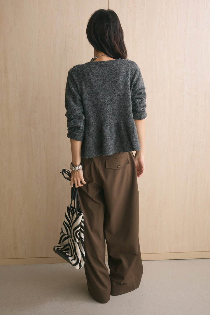 [SET]モヘアぺプラムクルーネックプルオーバー+ファイブボタンツータックワイドパンツ(2set)