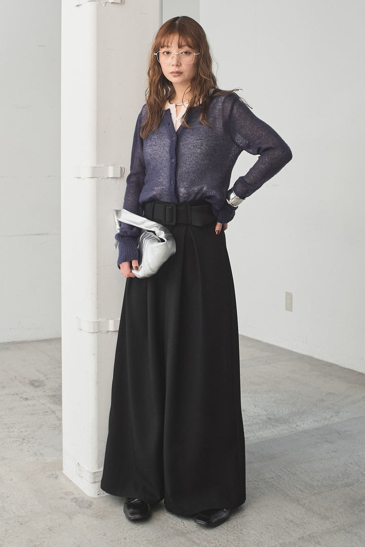 [SET]モヘア透かし編みレイヤードアンサンブルセット+ベルト付きツータックワイドパンツ(2set)