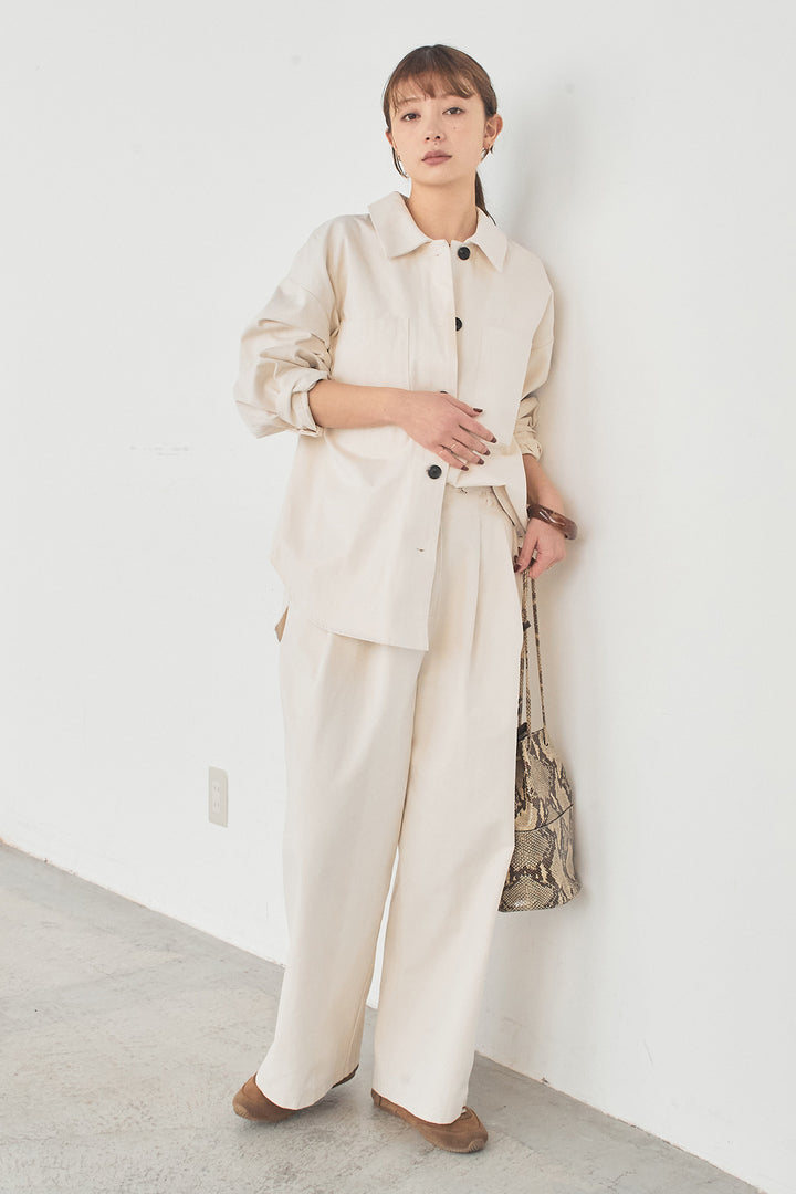 [SET]ツイルシャツジャケット+ツイルハイウエストタックパンツ(2set)