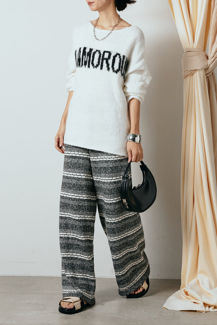 [SET]フロントロゴデザインニットトップス+マルチライン柄リラックスニットパンツ(2set)