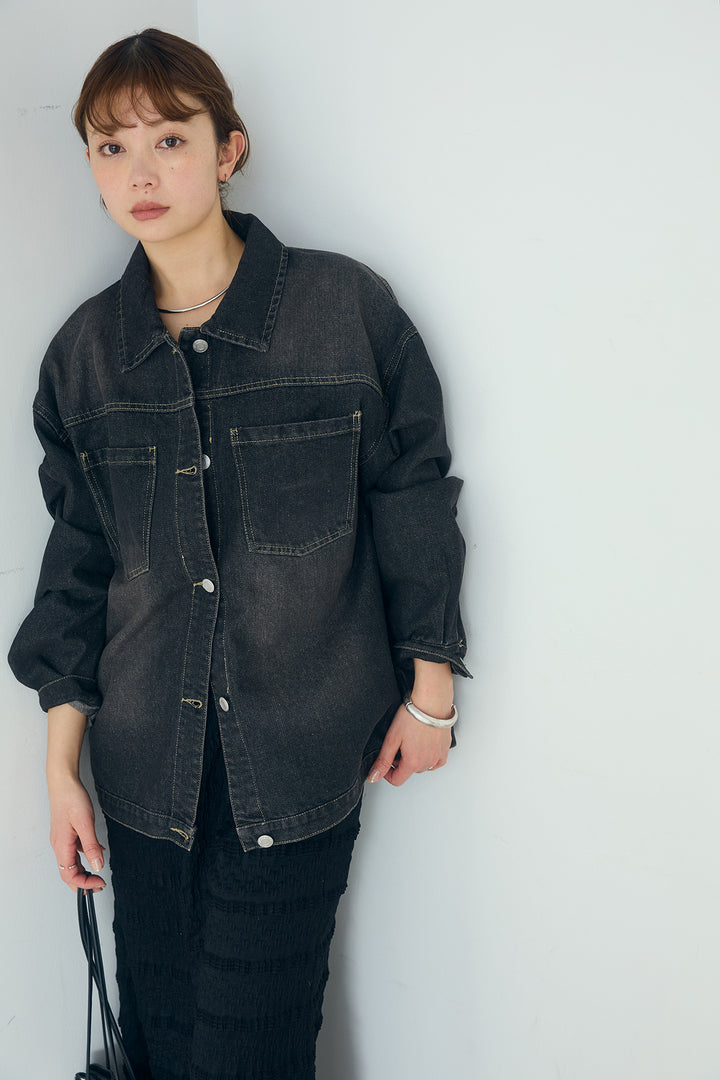 [SET]デニムオーバーサイズジャケット+ジャガードカットソータイトスカート(2set)