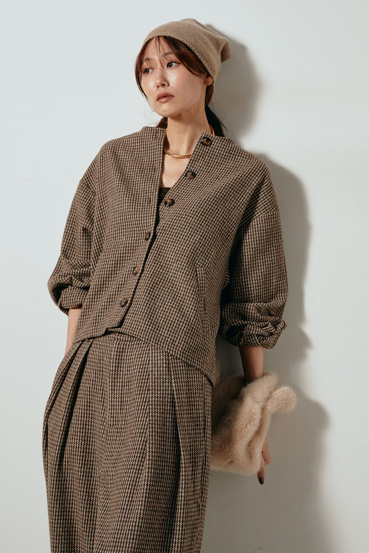 [SET]ノーカラーガンクラブチェックジャケット+ガンクラブチェックタックパンツ(2set)