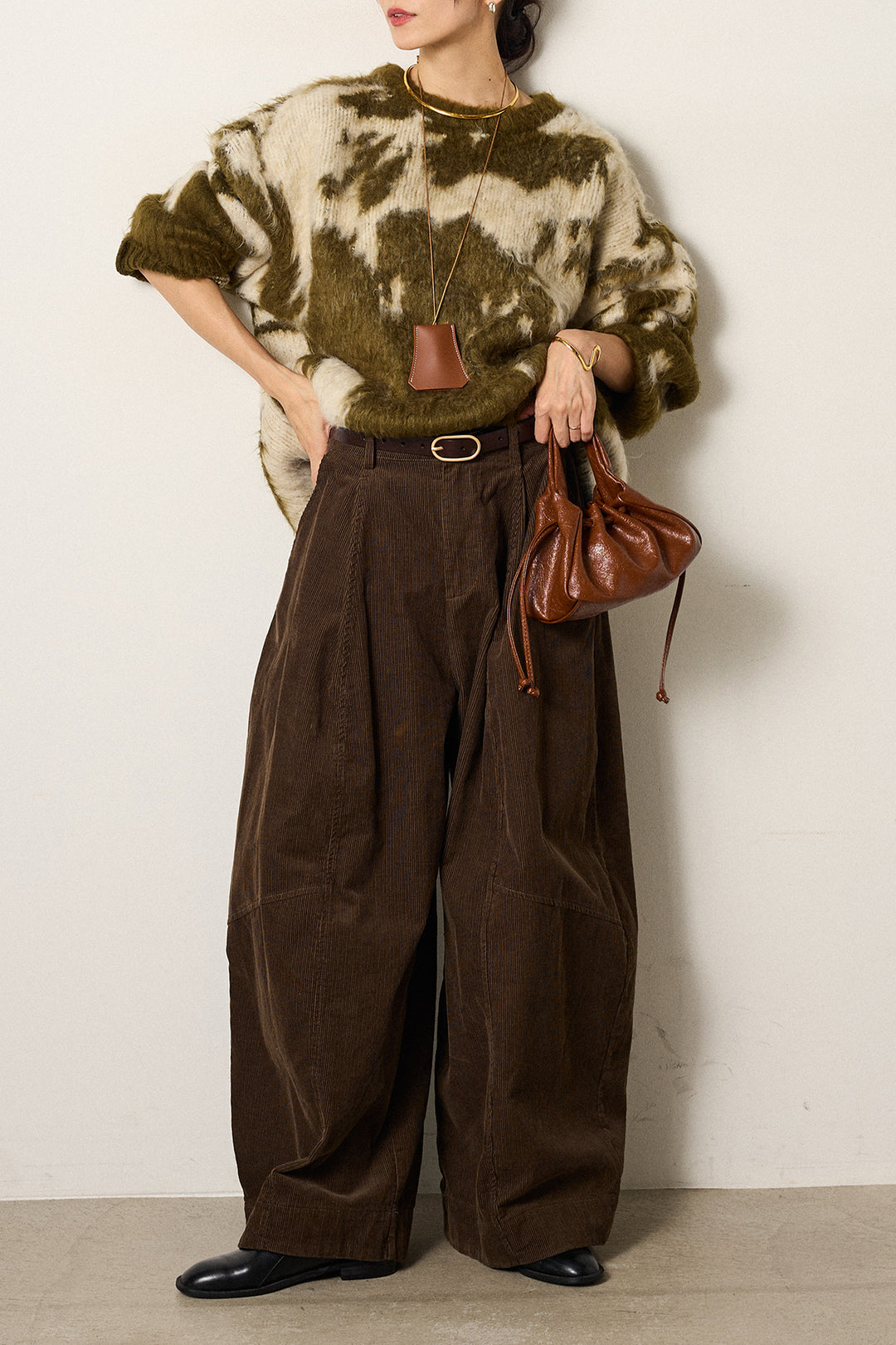 【着回しセット】[SET]モヘアタッチマーブルニット+モヘアタッチマーブルニット+タック入りコーデュロイワイドパンツ(3set)
