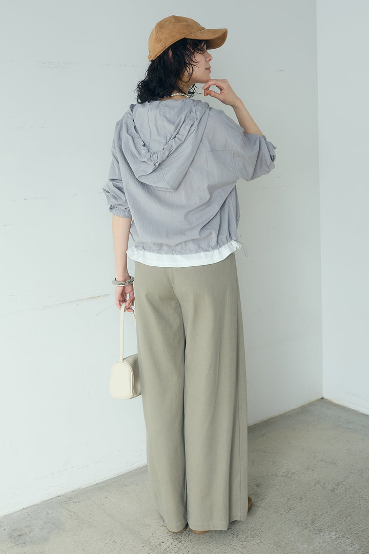 [SET]レイヤードデザインフーディートップス+サイド調整ベルトタックパンツ(2set)