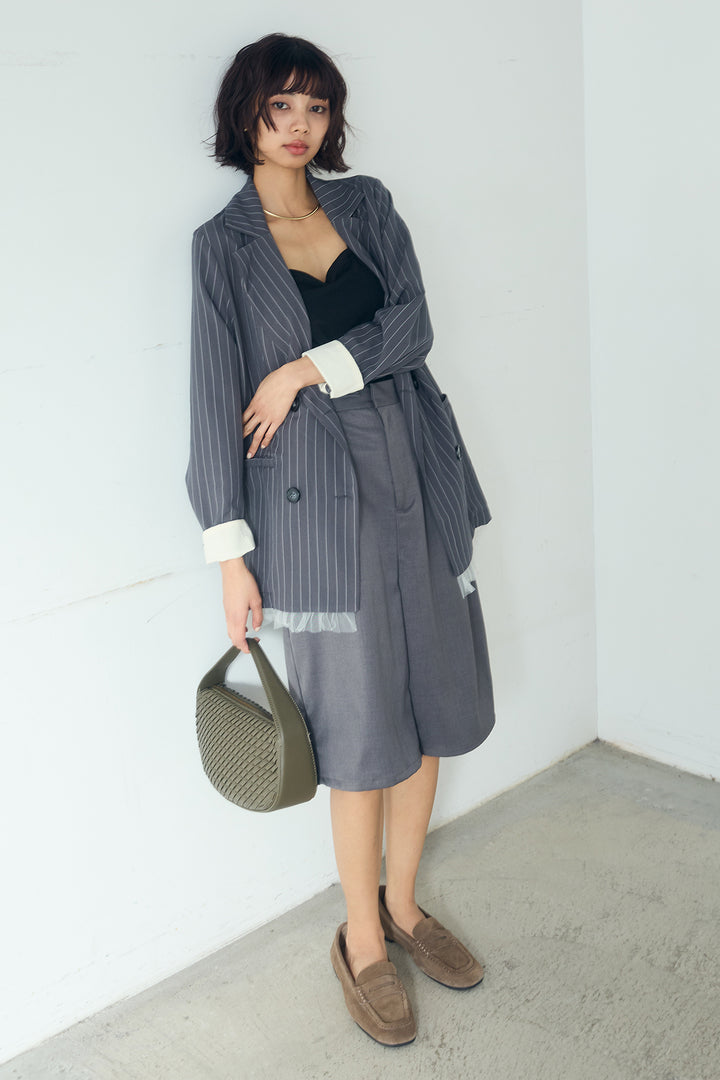 [SET]裾フリルダブルジャケット+ツイルタックハーフパンツ(2set)