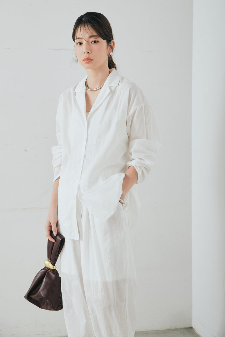 [SET]刺繍ローンオープンカラーシャツ+刺繍ローンタックイージーパンツ(2set)