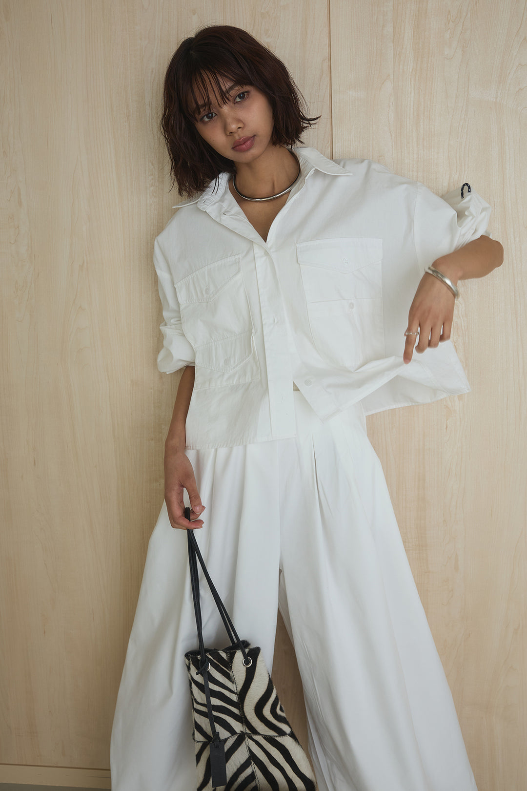 [SET]ビッグポケットシャツ+裾絞りワイドパンツ(2set)