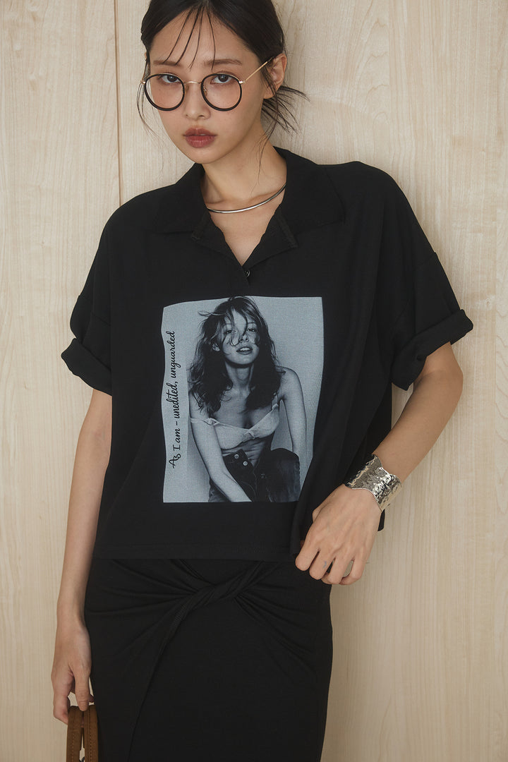 [SET]グラフィックポロTシャツ+フロントツイストデザインタイトスカート(2set)
