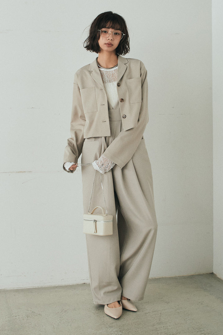 [SET]バックジップデザインショートツイルジャケット+キャミロングオールインワン(2set)