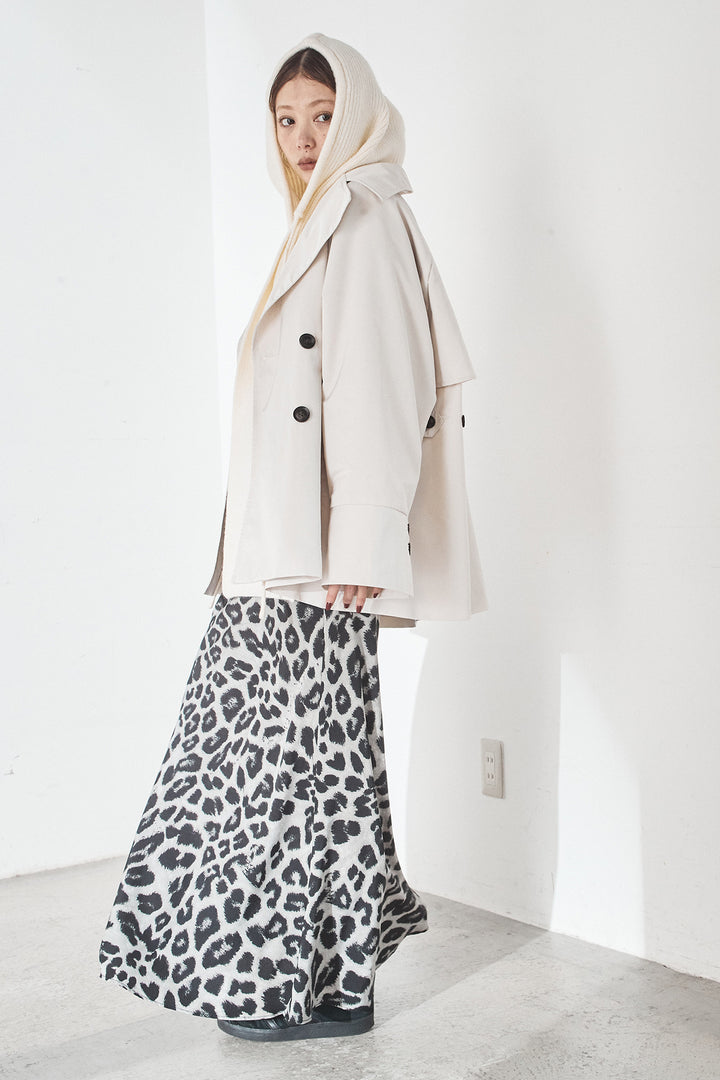 [SET]ナイロントレンチコート+レオパードサテンナロースカート(2set)
