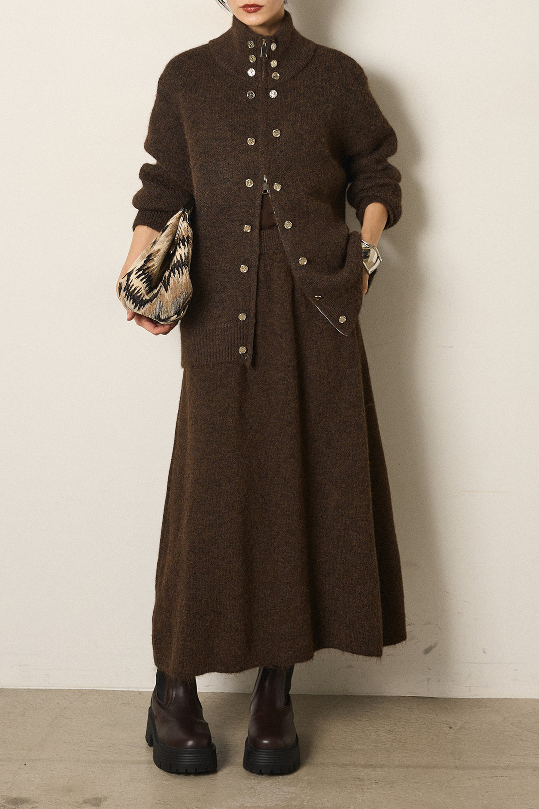 [SET]ハイネックメタルプレートニットスカートSETUP