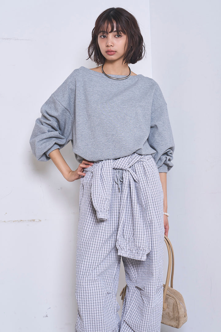 [SET]ワンショルスウェットプルオーバー+チェックウエスト巻きジョガーパンツ(2set)
