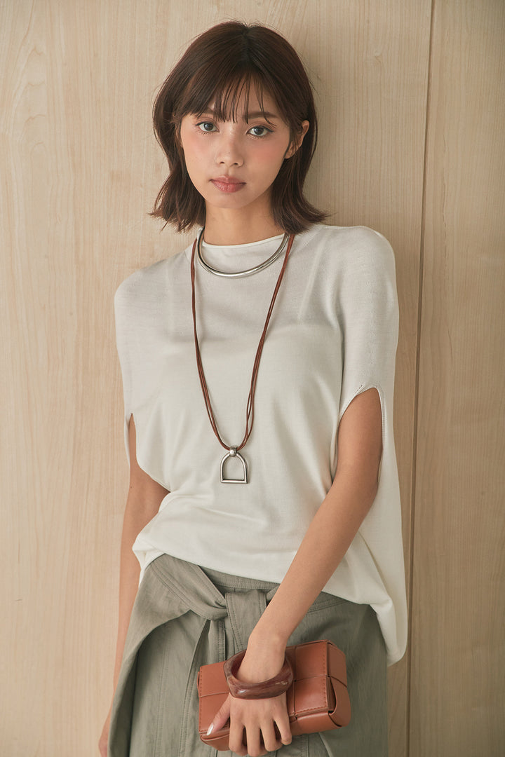 [SET]ドルマンシルエットニットトップス+前結びタックワイドパンツ(2set)
