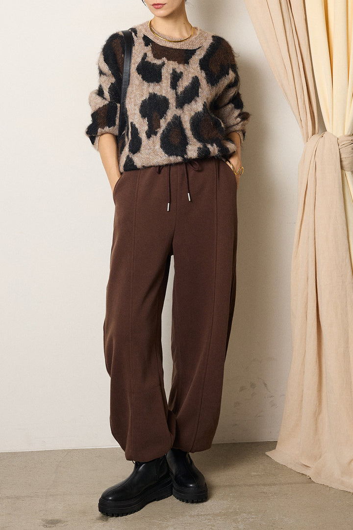[SET]ルーズアニマルモヘアニットトップス+スウェットワイドカーブパンツ(2set)