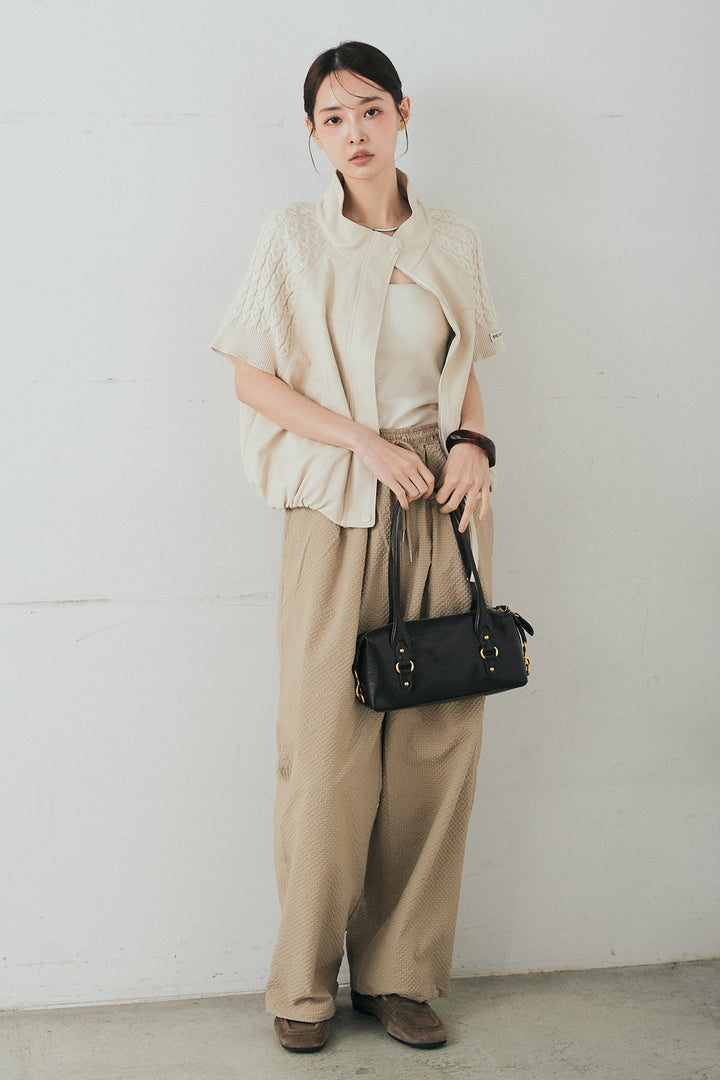 [SET]ニット切替レザーライクベスト+シアサッカーイージーパンツ(2set)