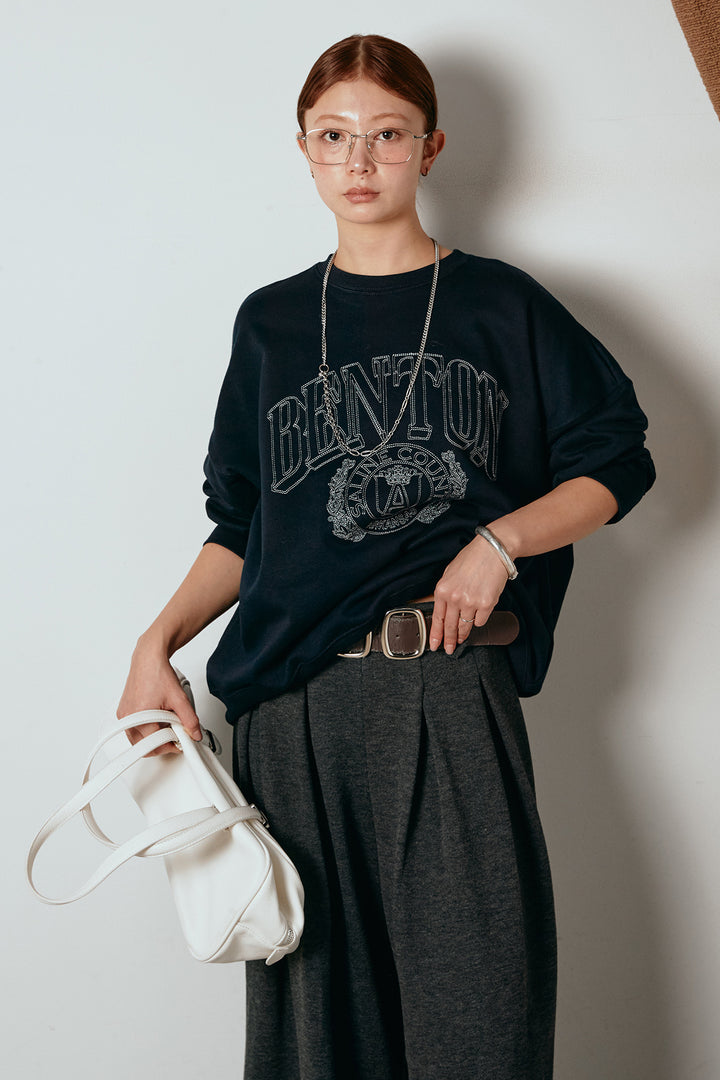 [SET]フロントロゴスウェットプルオーバー+カップ付きレースドッキングキャミソール+フェイクレザー太ベルト付きタックワイドパンツ(3set)