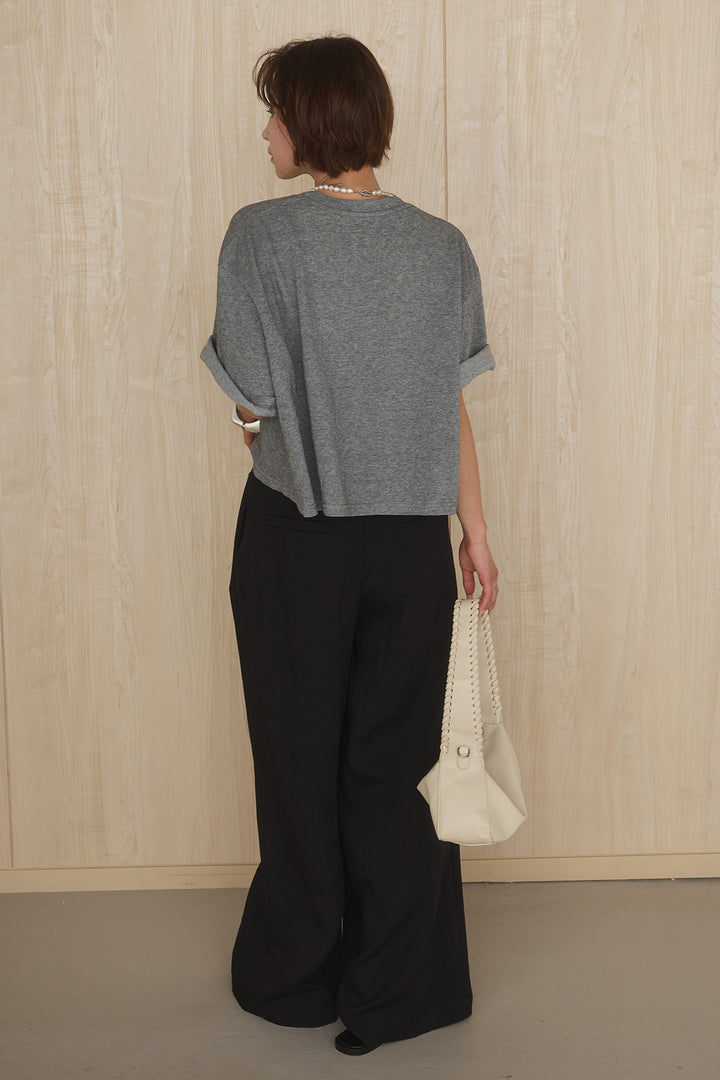 [SET]グラフィックサムデイワイドクロップドT+異素材ベルト付きラップ風ニュアンスワイドパンツ(2set)