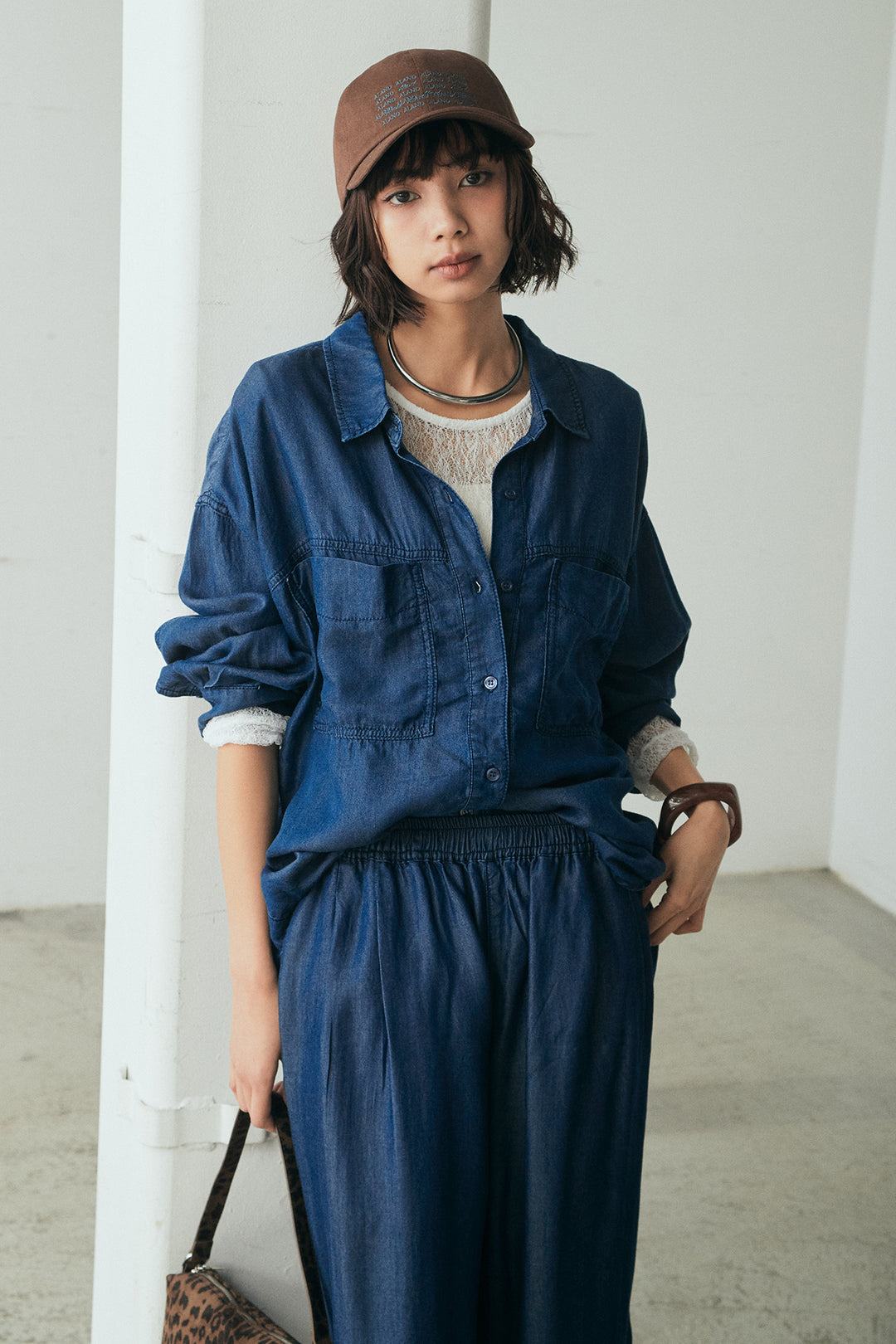 [SET]テンセルデニムシャツ+テンセルデニムイージーワイドパンツ(2set)