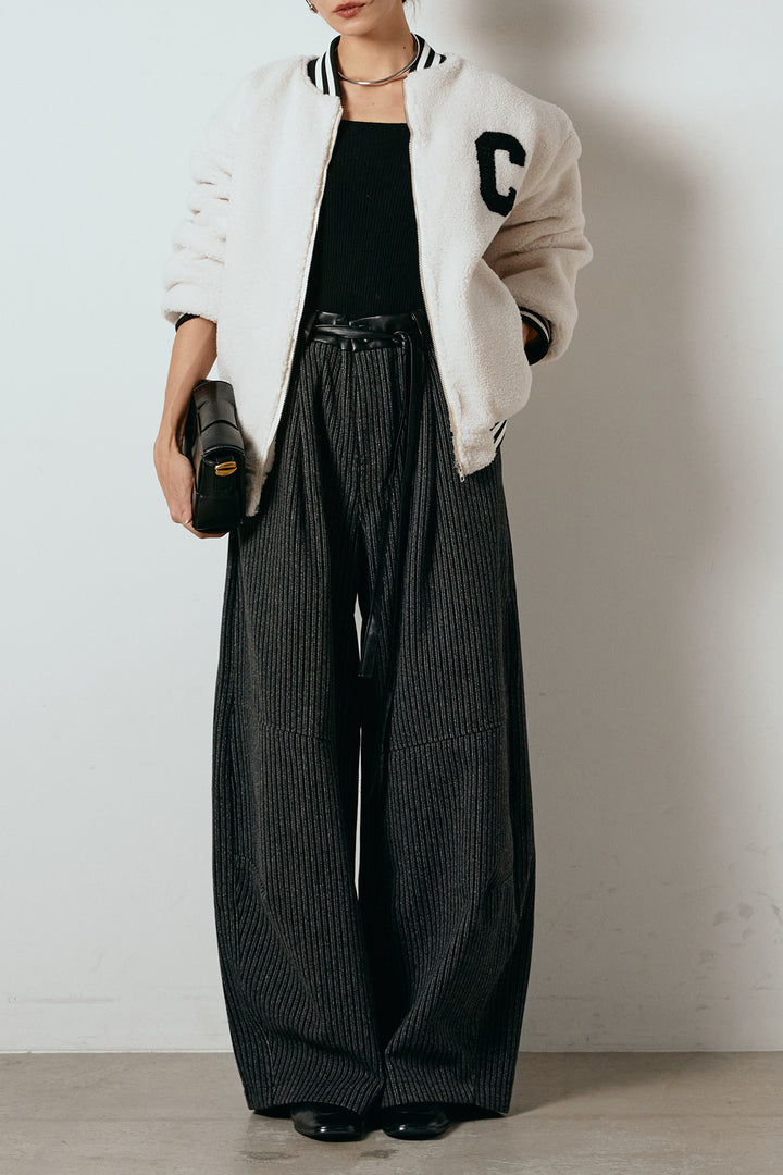 [SET]ロゴスタジャンボアブルゾン+レザーライク配色ストライプパンツ(2set)