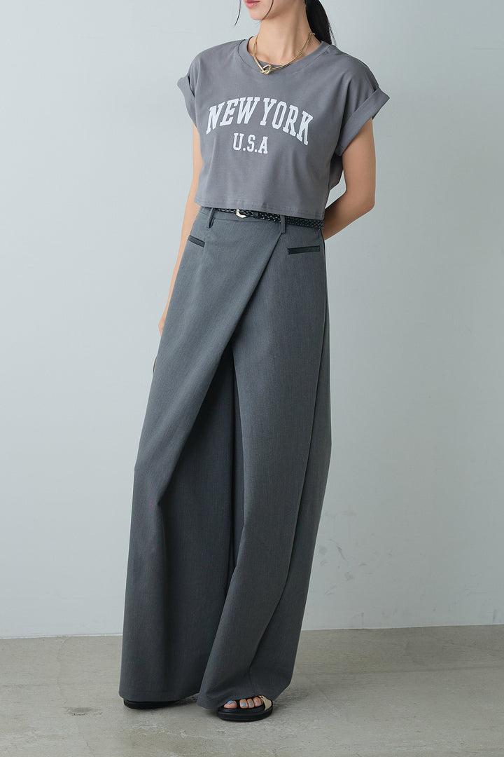 [着回しセット]ショート丈NEWYORKロゴTシャツ+ショート丈NEWYORKロゴTシャツ+ベルト付きクロスデザインパンツ(3set)