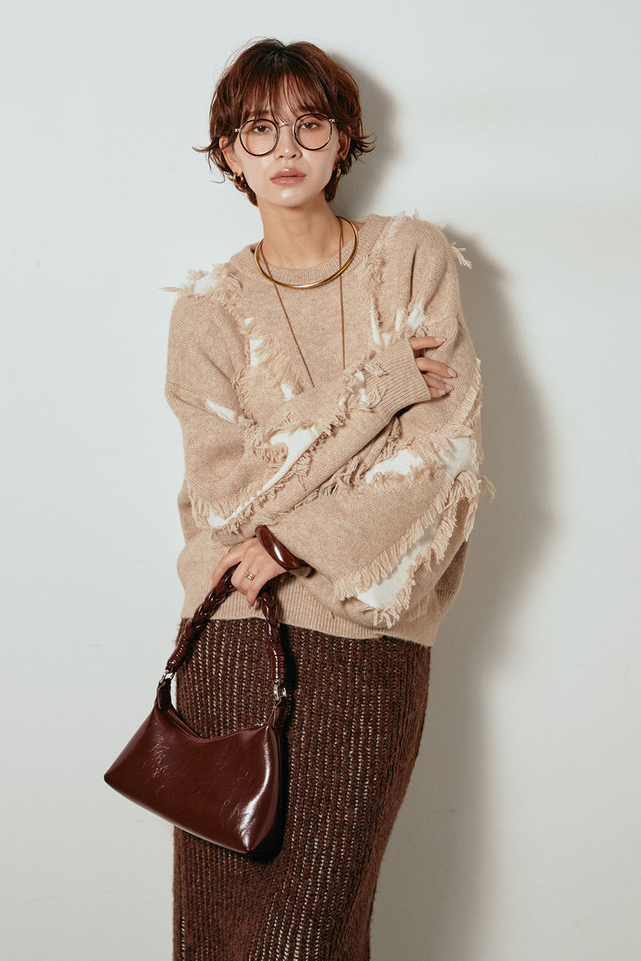 [SET]シャギージャガードニットトップス+アルパカタッチニットタイトスカート(2set)