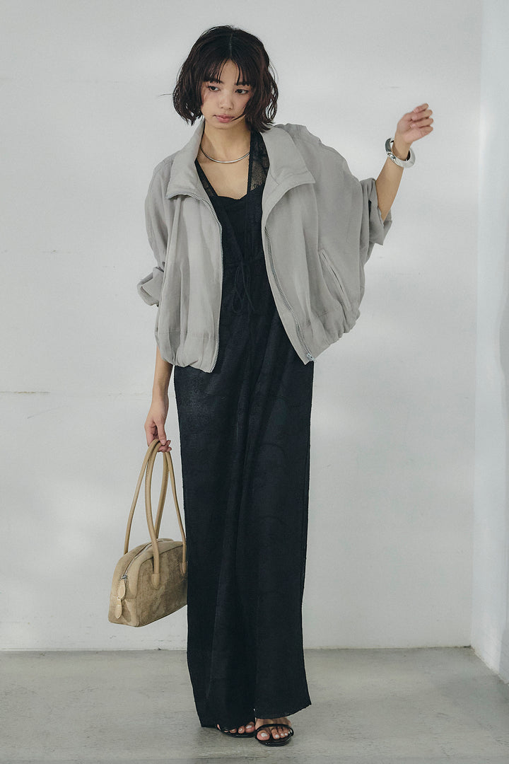 [SET]スタンドネックシアーブルゾン+レースサロペット(2set)