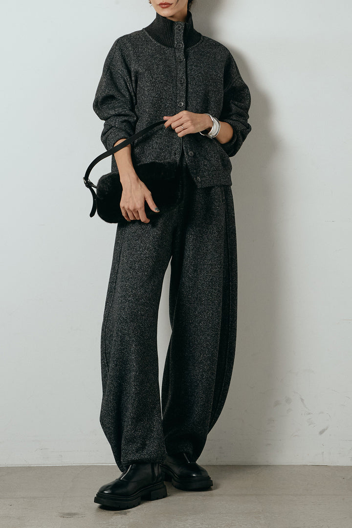 [SET]リブスタンドネックボタントップスSETUP